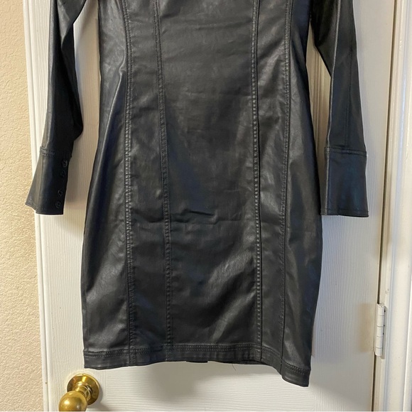White House Black Market Coated Black Faux Leather Jacket Dress Size 2 - Picture 11 of 15